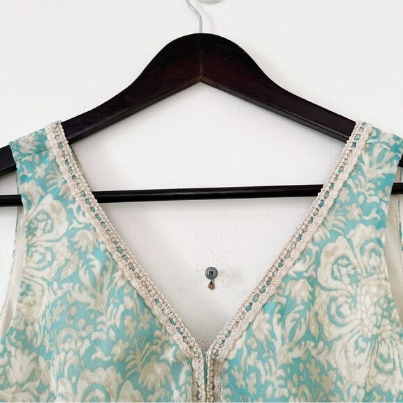 Jonathan Martin Blue Beige Embroidery Detail Sleeveless Midi Dress - Picture 7 of 10